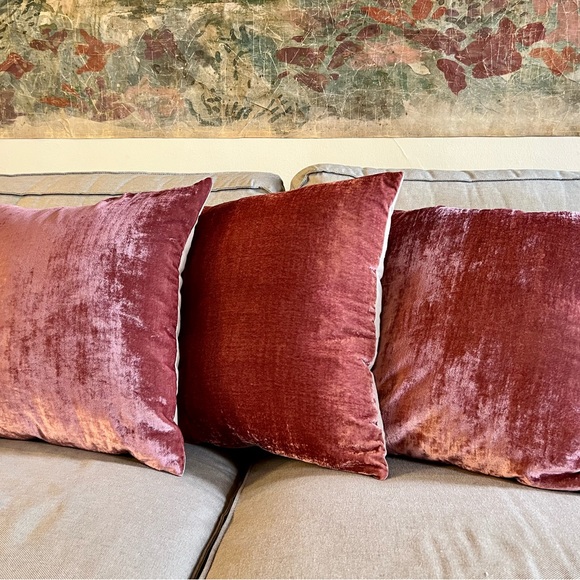 West Elm Accents West Elm Pink Grapefruit Velvet Beige Linen